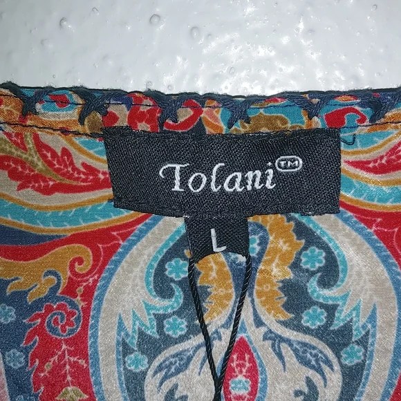 Tolani NOVA L Silk Boho Paisley Rich Colors Caftan Dress in Turquoise n Red - Picture 11 of 11